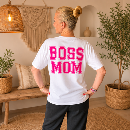 Shirt "BOSS MOM" (WEISS/NEONPINK) oneSize