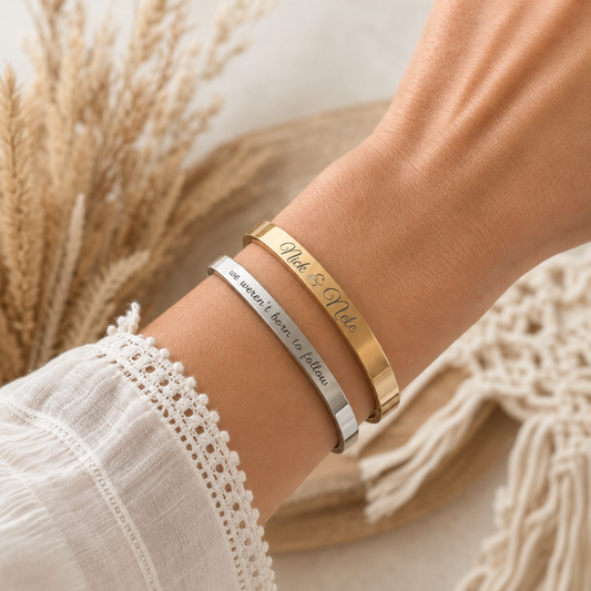 Edelstahlarmreif "edda" mit Wunschtext (Gold oder Silber)