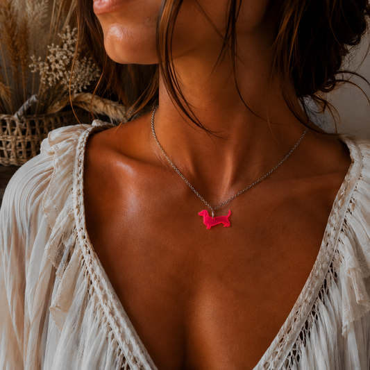 NEONVIBES Edelstahlkette mit DACKEL - Damenkette mit NEON-Anhänger - Gold oder Silber (Kopie)