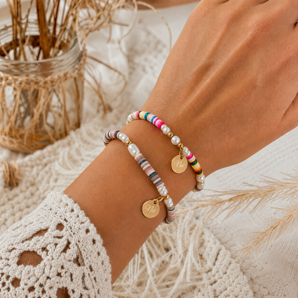 kunterbuntes Perlenarmband "franzi" mit Wunschgravur