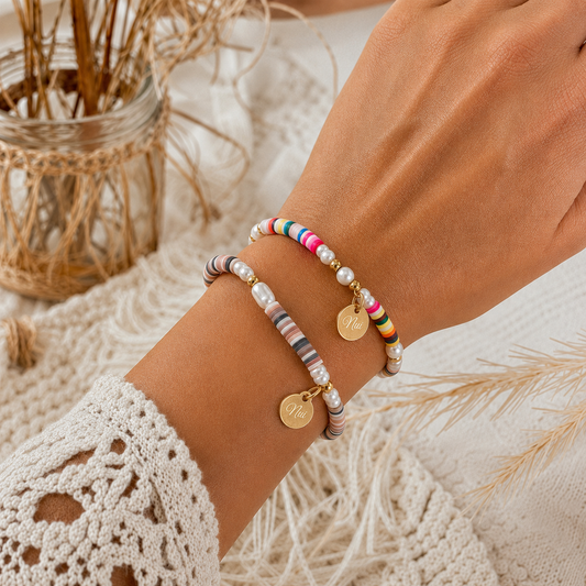 kunterbuntes Perlenarmband "franzi" mit Wunschgravur