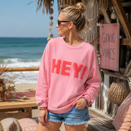 Sweater "HEY" in Rosa-Neon