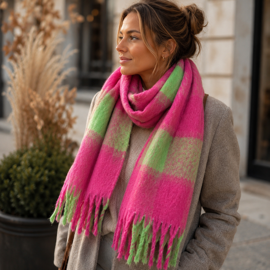 Neon-Schal "HAPPY" (pink-lime)