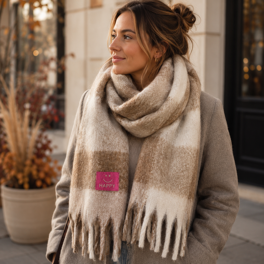Neon-Schal "HAPPY" (beige-creme)