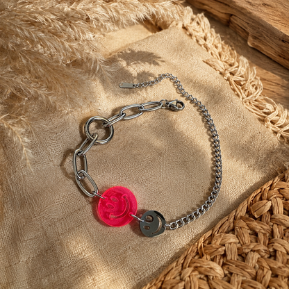 Edelstahlarmband "SMILEY" l mit pinkem NEON-Smiley l in Gold oder Silber
