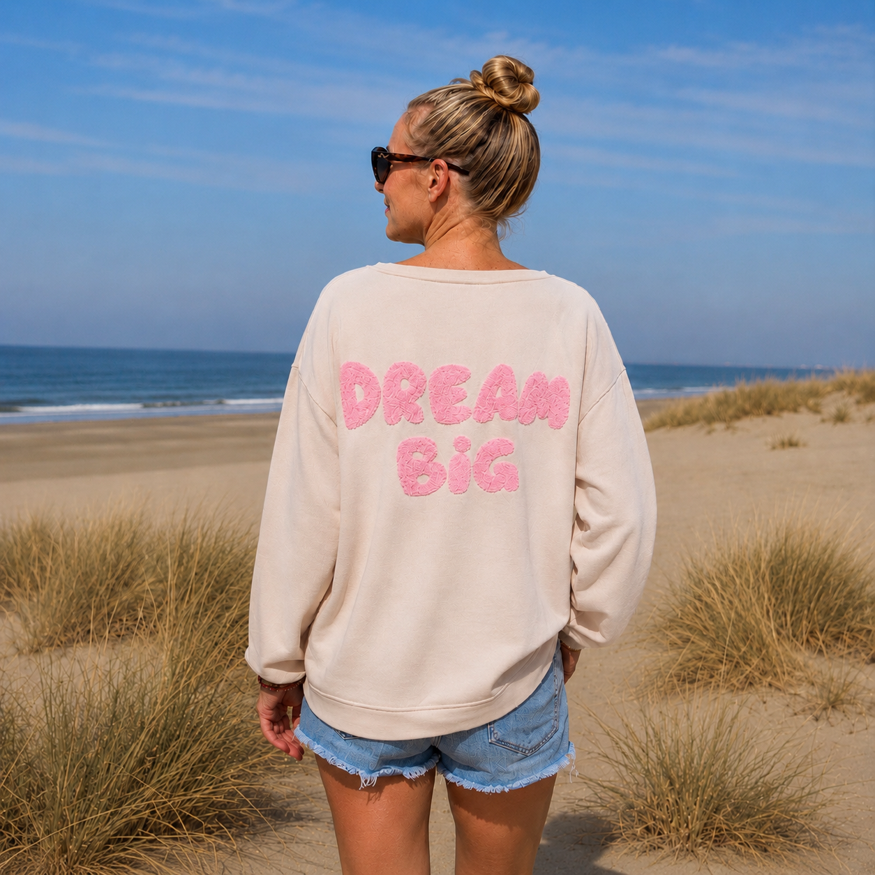sommerlicher Sweater "DREAM BIG" Beige/rosa (onesize)