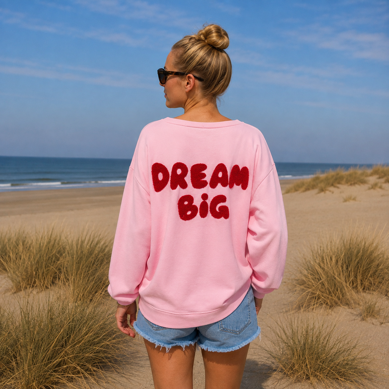sommerlicher Sweater "DREAM BIG" rosa/rot (onesize)