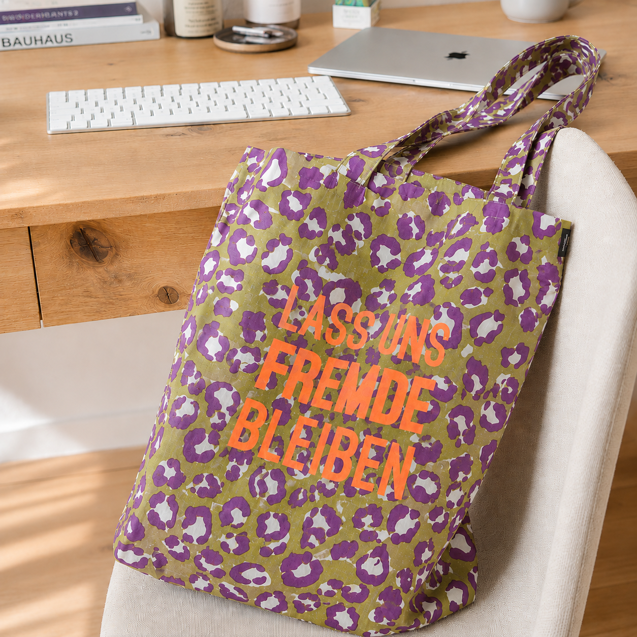 Statementtasche "LEO" Flieder-Senf l verschiedene Farben und Sprüche zur Auswahl