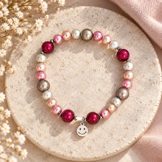 Armband "PINK SMILE" aus reflektierenden 3D-Perlen I Edelstahl in Gold oder Silber