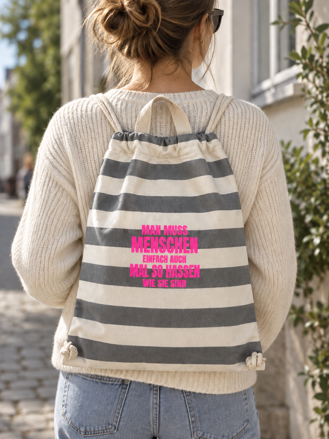 Rucksack "GREYSTRIPE" mit NEON-Print l verschiedene Schriftfarben und Sprüche zur Auswahl (Kopie)