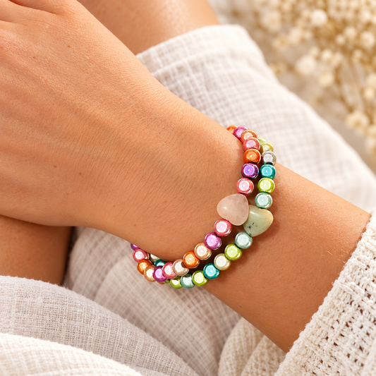 Armband "GLOWHEART" mit 3D-Effekt l Herz aus Rosequarz oder Amazonit