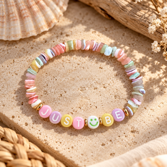 Muschelperlenarmband "BREATHE" mit Wunschtext l in Gold oder Silber