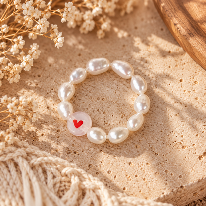 elastischer Ring aus Süßwasserperlen "sweetlove" (verschiedene Herz-Perlen zur Auswahl)