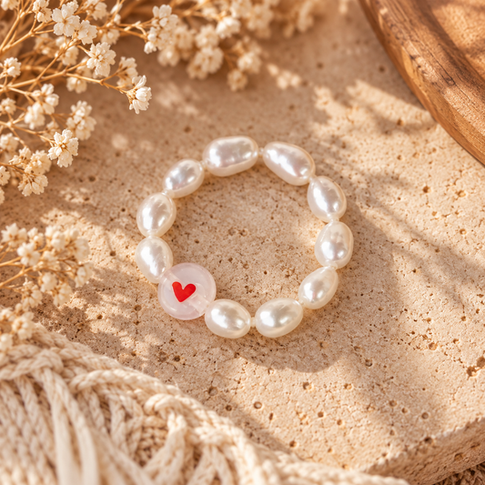 elastischer Ring aus Süßwasserperlen "sweetlove" (verschiedene Herz-Perlen zur Auswahl)
