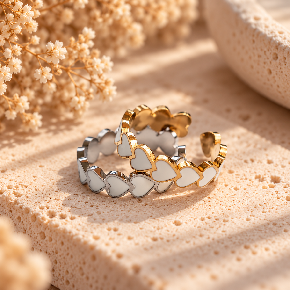Herz-Ring "WHITE" aus Edelstahl I in Gold oder Silber