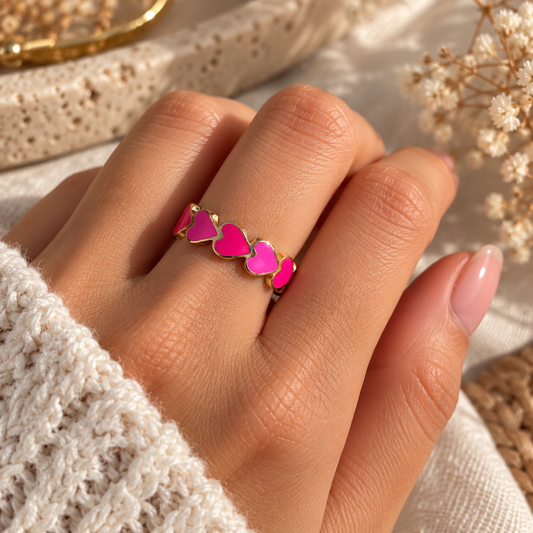 Herz-Ring "neon-pink" I Edelstahl I in Gold oder Silber