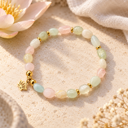 Armband "LOTUSBLUME" aus Natursteinperlen I 4 Perlenvarianten zur Auswahl I Anhänger in Gold oder Silber