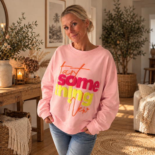 Sweater "StartSOMETHINGnew" in rosa mit NEON-Stick