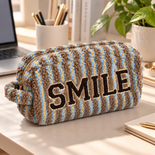 Teddy-Kosmetiktasche "smile" (Beige/Gelb/Blau)