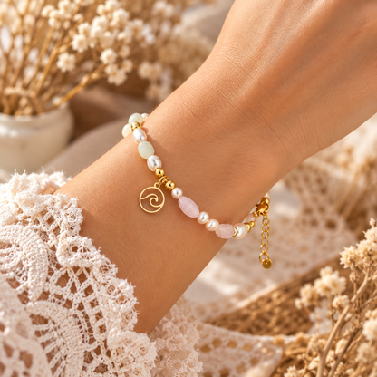 Perlrenarmband "LUNA" I mit Wunschanhänger I Edelstahl