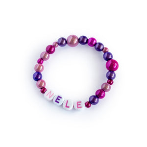 SOS-Kinderarmband "mia" aus Shiny-Pearls (mit Name oder Telefonnummer, verschiedene Varianten zur Auswahl)