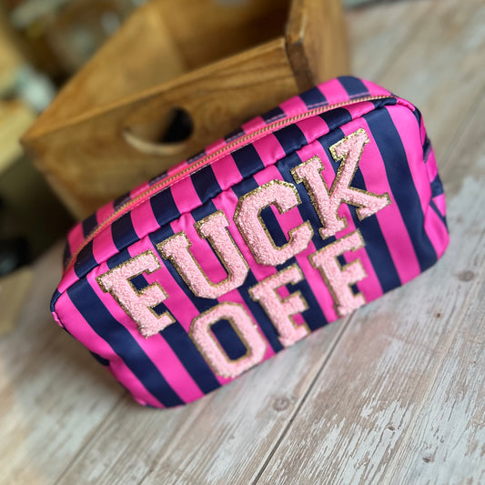 Kunterbunte Kosmetiktasche "FUCK OFF" (dunkelblau-fuchsia)