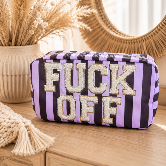 Kosmetiktasche FUCK OFF mit Streifen