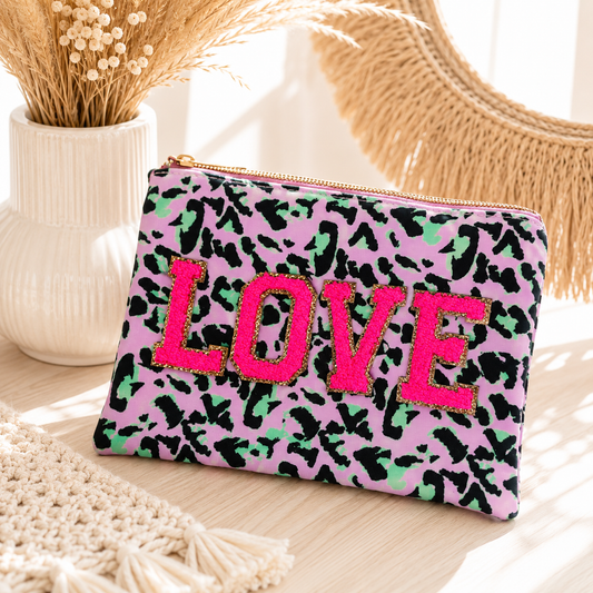 Kunterbuntes Mini-Täschchen "LOVE" (LEO-ROSA-GRÜN)