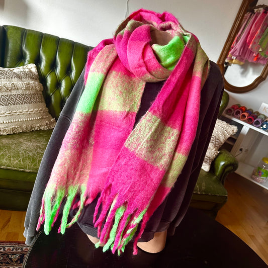 Neon-Schal "HAPPY" (pink-lime)