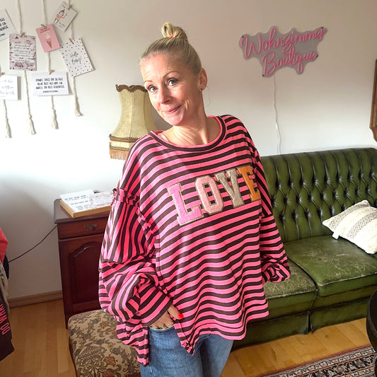 Sweater "LOVE" pink-schwarz (oversize geschnitten)