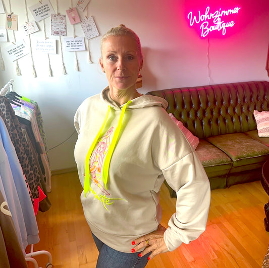 Hoodie "Namaste" in beige mit NEON-Stickerei