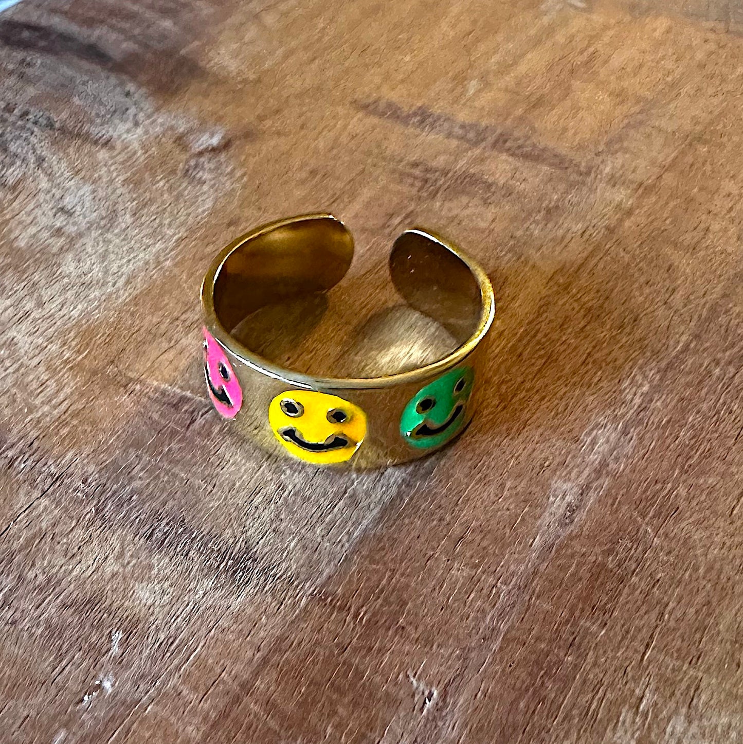 Ring "good vibes" Gold (mit Smilies in NEON-Farben)