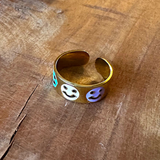 Ring "good vibes" Gold (mit Smilies in PASTELL-Farben)