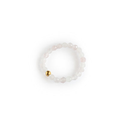 elastischer Ring "ROSA" aus Rosequarz l Edelstahlperle in Gold oder Silber