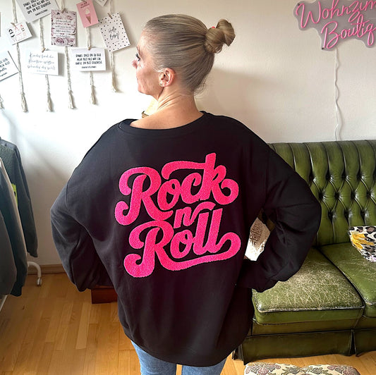 Sweater "rock n roll" in Schwarz (oversize geschnitten)