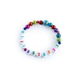 SOS-Kinderarmband "mia" aus Shiny-Pearls (mit Name oder Telefonnummer, verschiedene Varianten zur Auswahl)