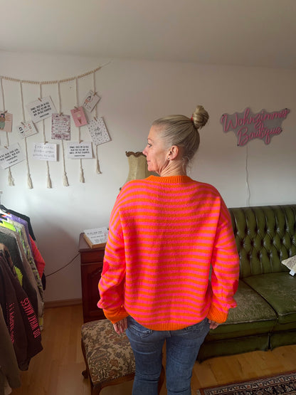 Strickpulli "HEART" neon-gestreift (oneSize)