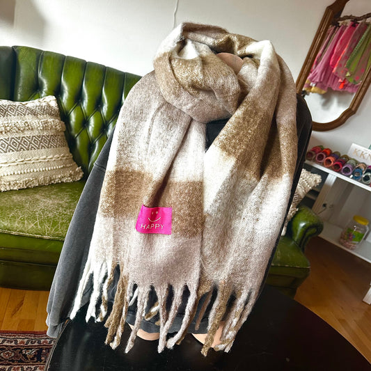 Neon-Schal "HAPPY" (beige-creme)