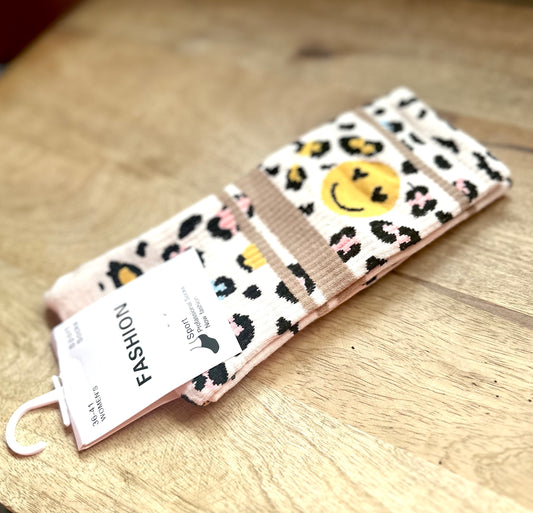 Socken "Smilie" beige mit Smilie in gelb