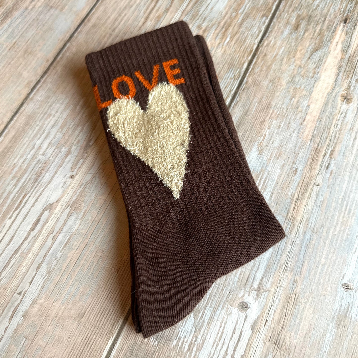 Socken "LOVE" in Braun