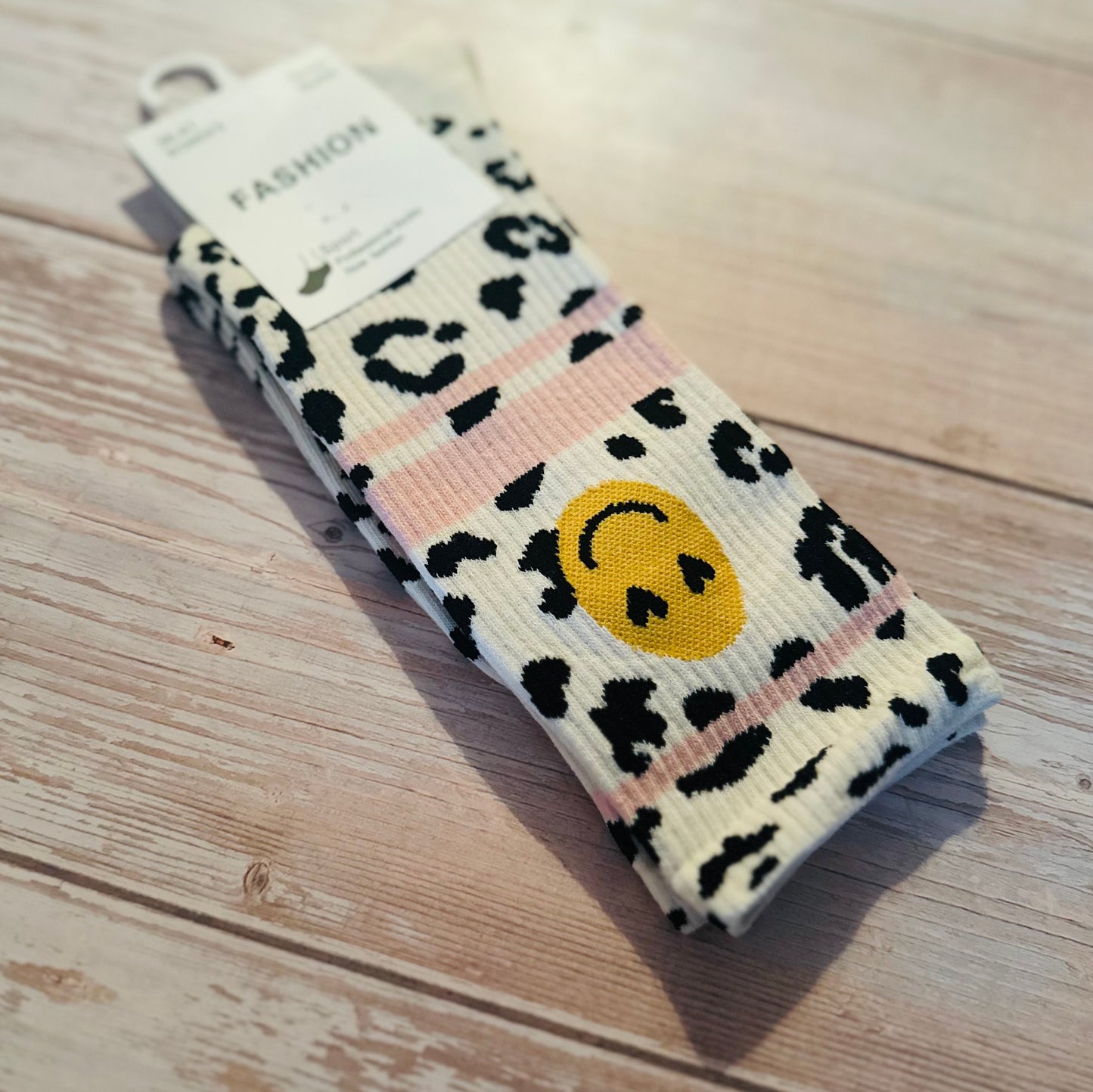 Socken "Smilie" rosa mit Smilie in gelb