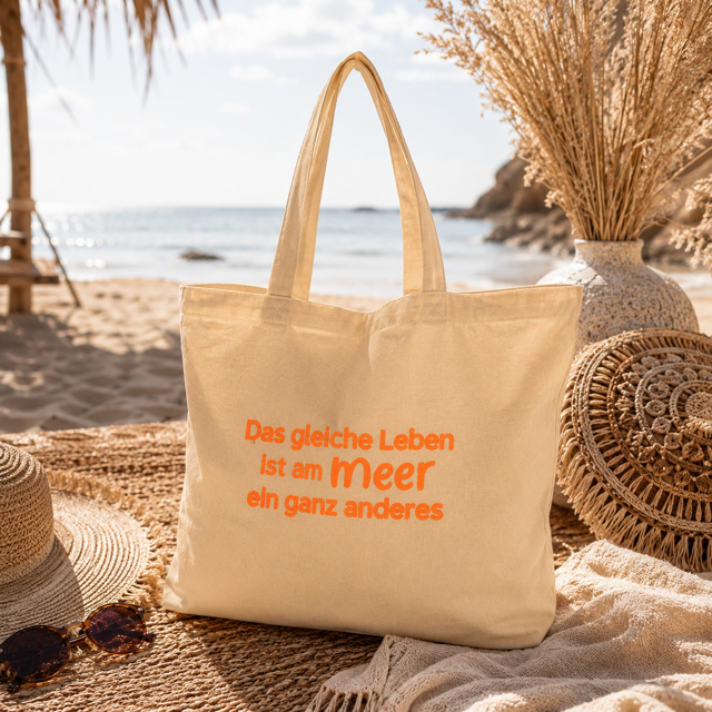 Große Strandtasche mit Statementspruch in neon, individuell bedruckt, ein absoluter Hingucker und ein Unikat