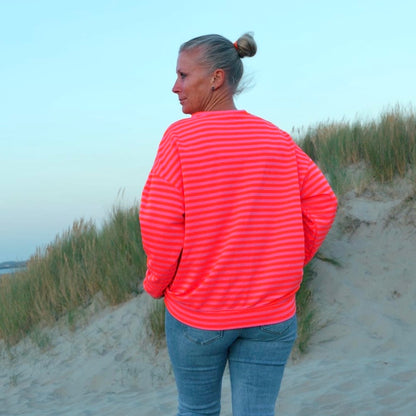 Sweater "STRIPE" in neonorange-pink/lila