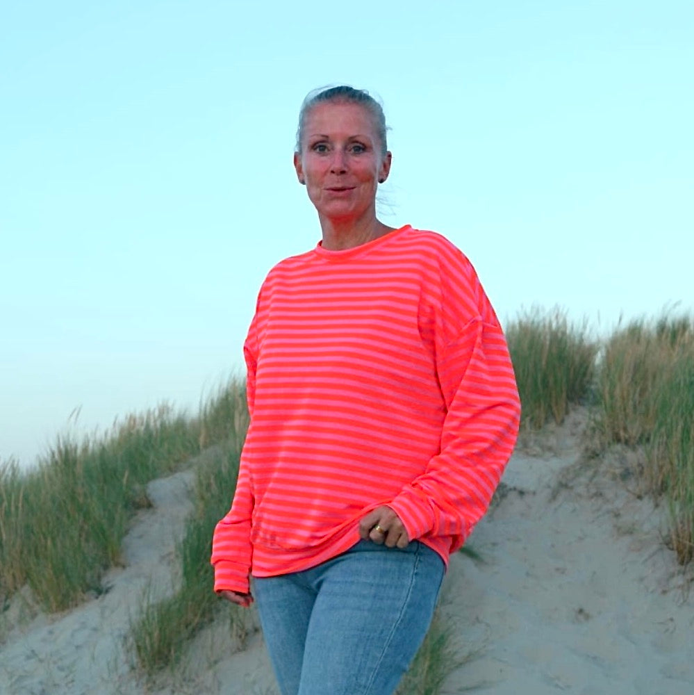 Sweater "STRIPE" in neonorange-pink/lila