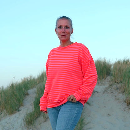 Sweater "STRIPE" in neonorange-pink/lila