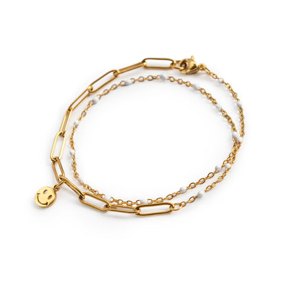 Wickelarmband "Bianco" mit Wunschanhänger (Edelstahl, Gold oder Silber)