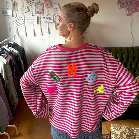 Leichter Sweater "MOMMY" hellblau-pink/beere (oneSize)