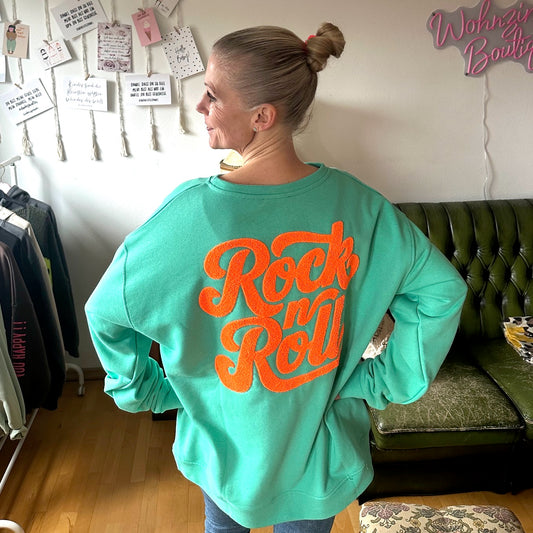Sweater "rock n roll" in Türkis/Mintgrün (oversize geschnitten)