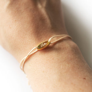 Armband mit Wunschgravur "len" (Herz in Gold oder Silber, viele Bandfarben zur Auswahl)