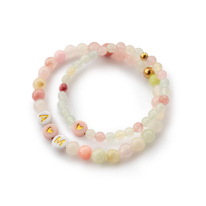 Freundschaftsarmband "mama&kind" I SET aus Natursteinperlen in Rosa-Mint I Gold oder Silber